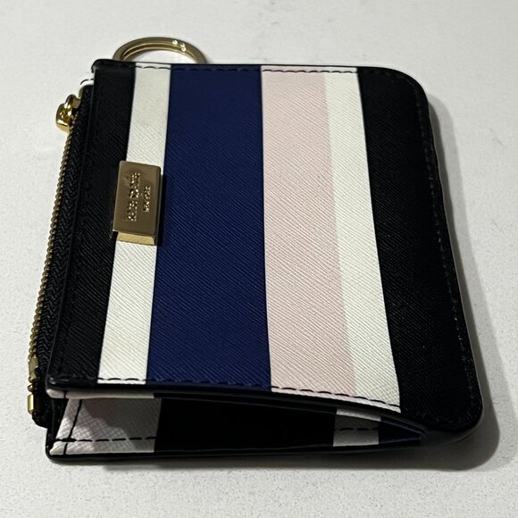 Kate Spade Laurel Way Bitsy Card Holder Zip Top with Keyring Blue Pink Stripe - Picture 7 of 10